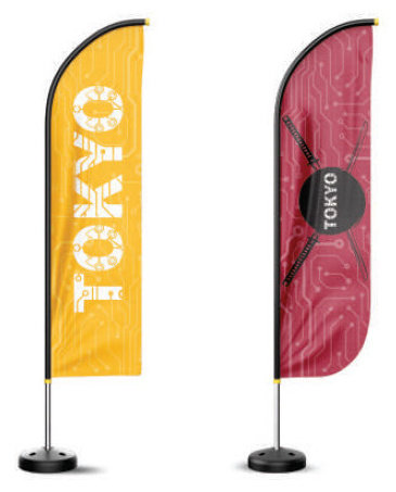 Feather flags in yellow and red