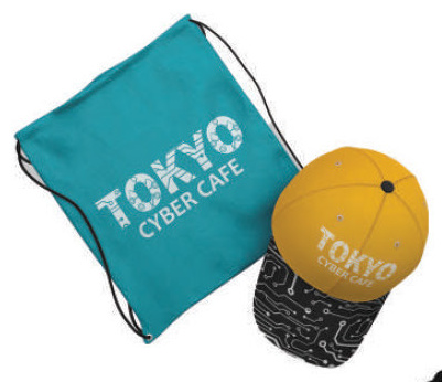 Teal drawstring bag and yellow cap