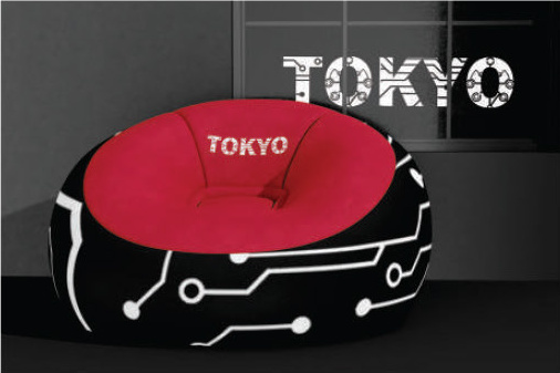 Red and black bean bag with circuit pattern