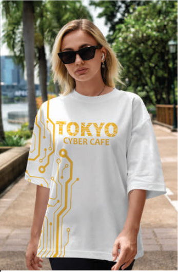 Model wearing the TOKYO circuit T-shirt